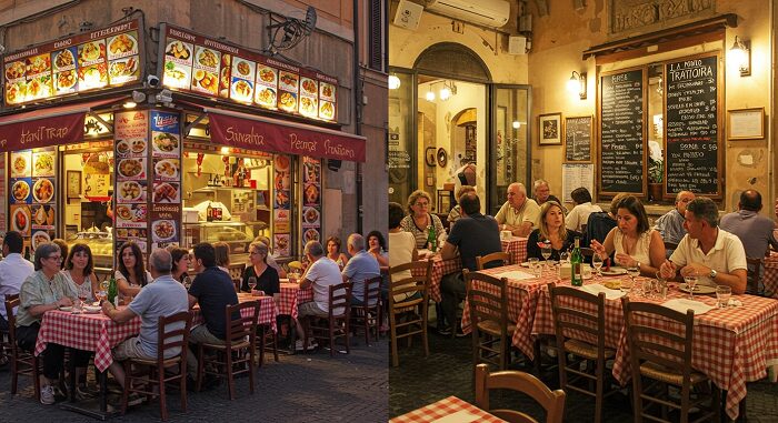 "Authentic Italian grandma cooking Rome tourist trap vs real trattoria multilingual menu versus handwritten Italian"