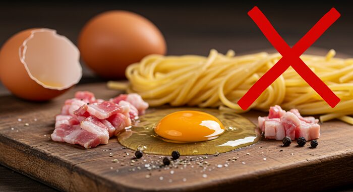 "Authentic Italian grandma cooking Rome carbonara ingredients eggs pecorino guanciale no cream traditional recipe"