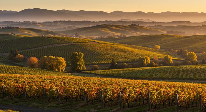 Willamette Valley vineyards in autumn colors, wine country highlight of 7-day Pacific Northwest itinerary