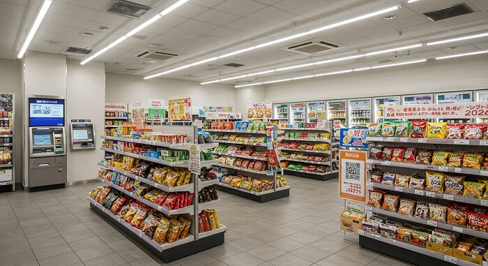 Japan travel guide money tips featuring modern convenience store with ATM and payment systems